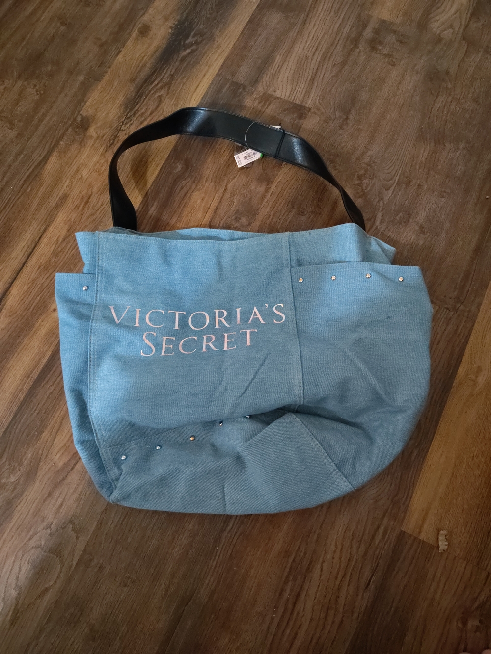 Victoria's Secret Light Blue Canvas Tote with Black Straps